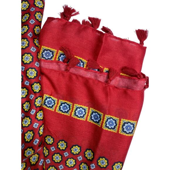 NEW Boho Floral Design Tasseled Rectangle Soft Chic Scarf Large Red Yellow Blue - Picture 6 of 15